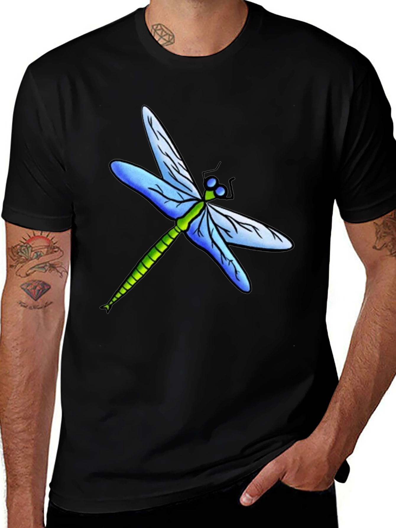 Dragonfly Graphic Tee - Black Cotton T-Shirt