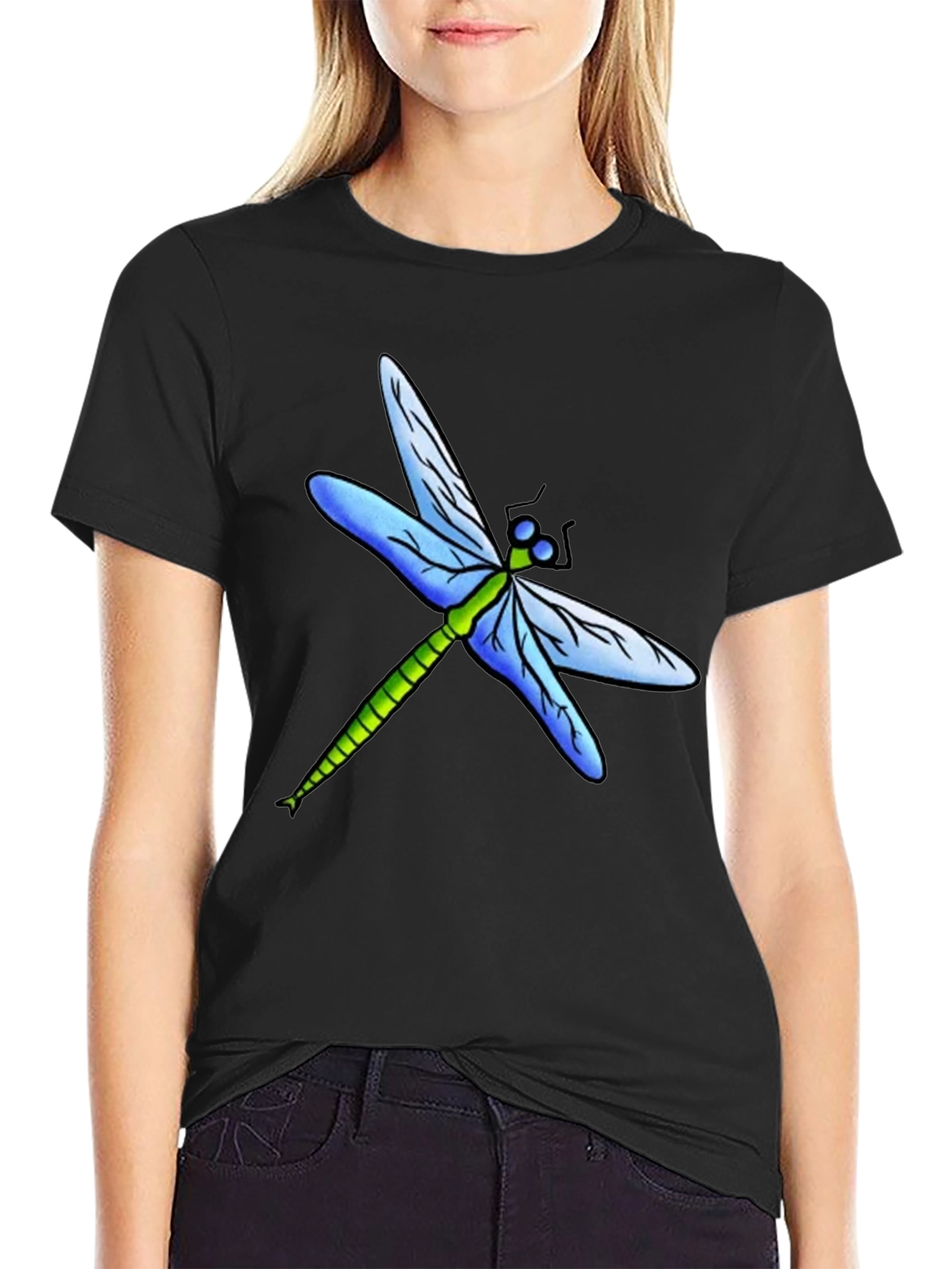 Dragonfly Graphic Tee - Black Cotton T-Shirt