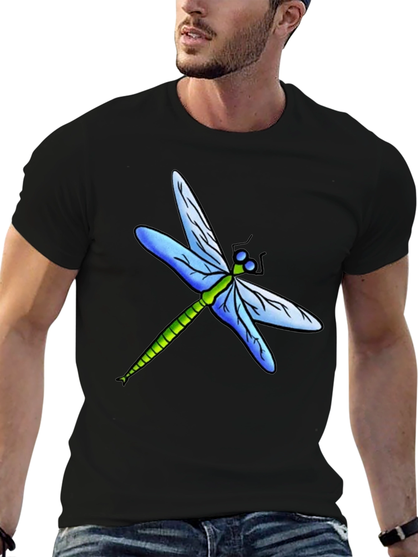 Dragonfly Graphic Tee - Black Cotton T-Shirt
