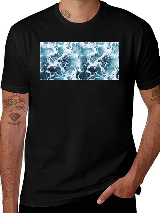 Ocean Wave Print Black T-Shirt