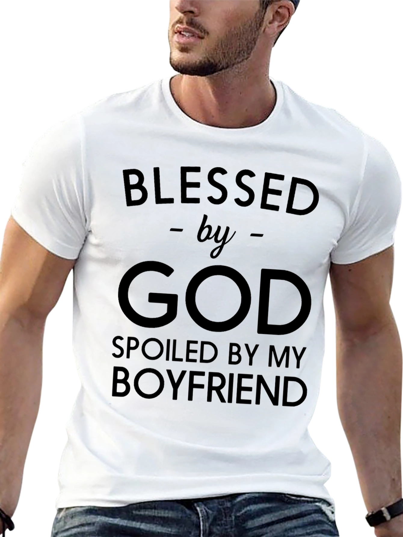 Blessed by God Spoiled by Boyfriend Black T-Shirt