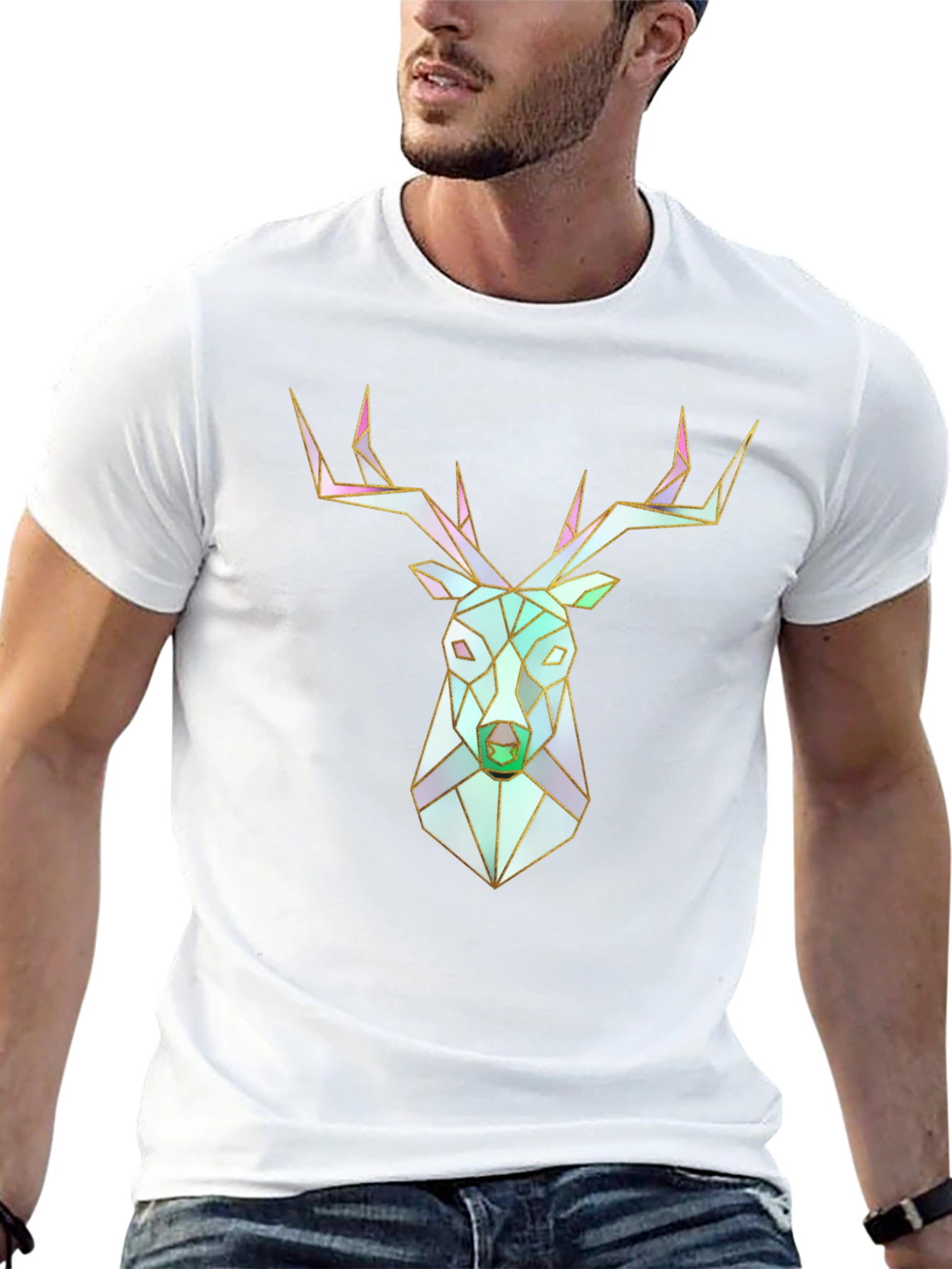 Geometric Deer Head Graphic T-Shirt