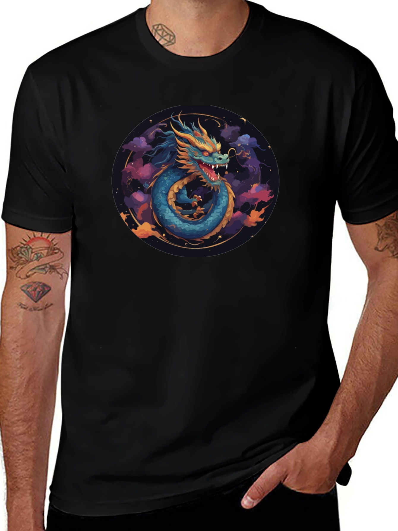 Dragon Graphic Print Black T-Shirt