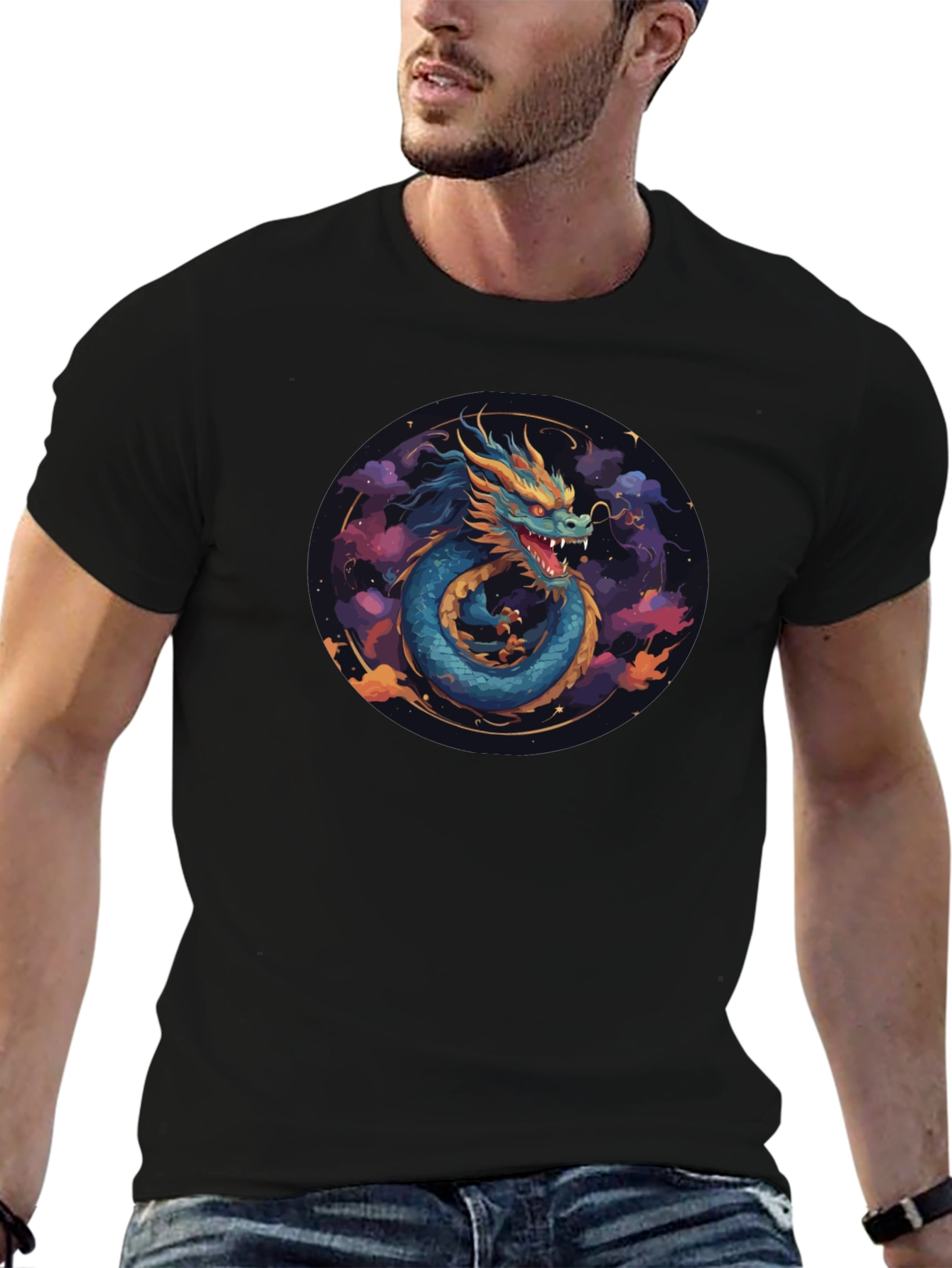 Dragon Graphic Print Black T-Shirt