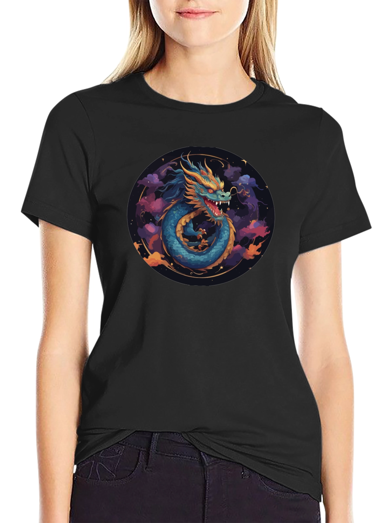 Dragon Graphic Print Black T-Shirt