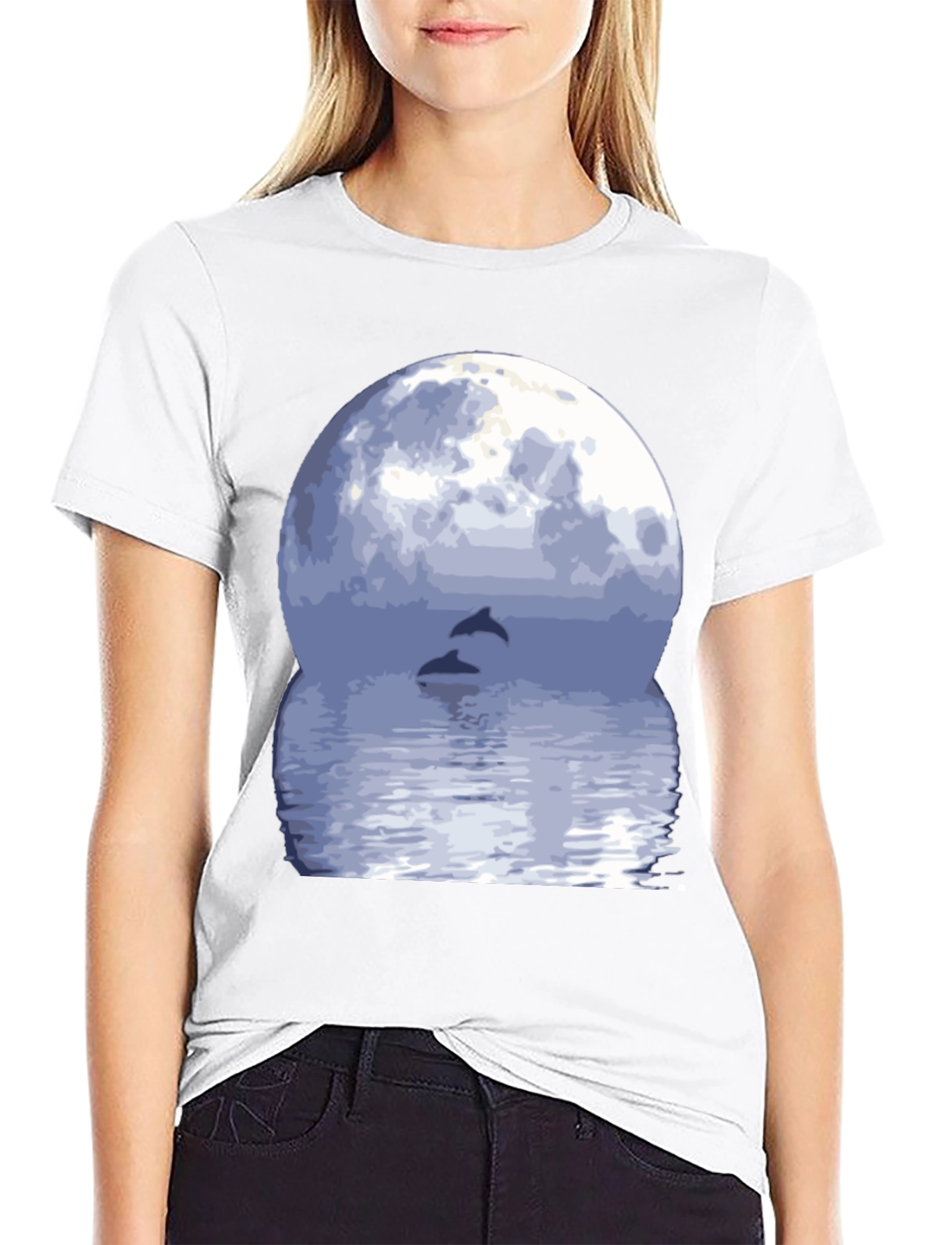 Dolphin Moon Graphic Tee - Black
