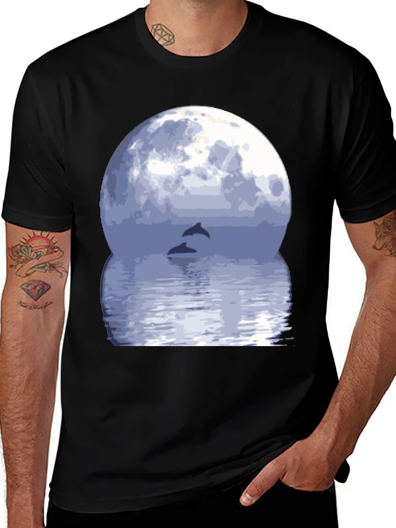 Dolphin Moon Graphic Tee - Black