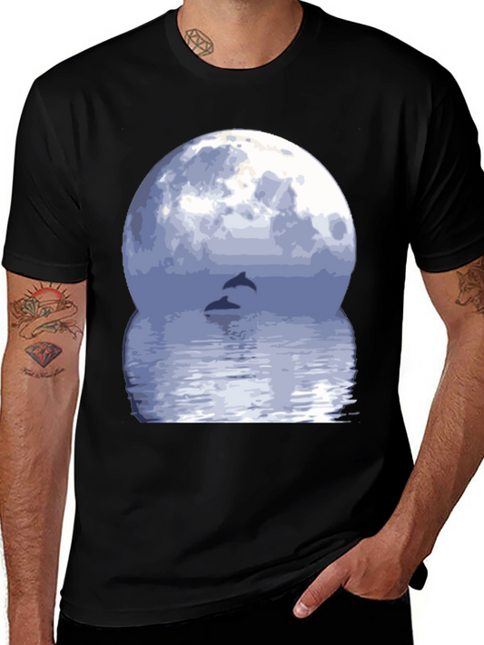 Dolphin Moon Graphic Tee - Black
