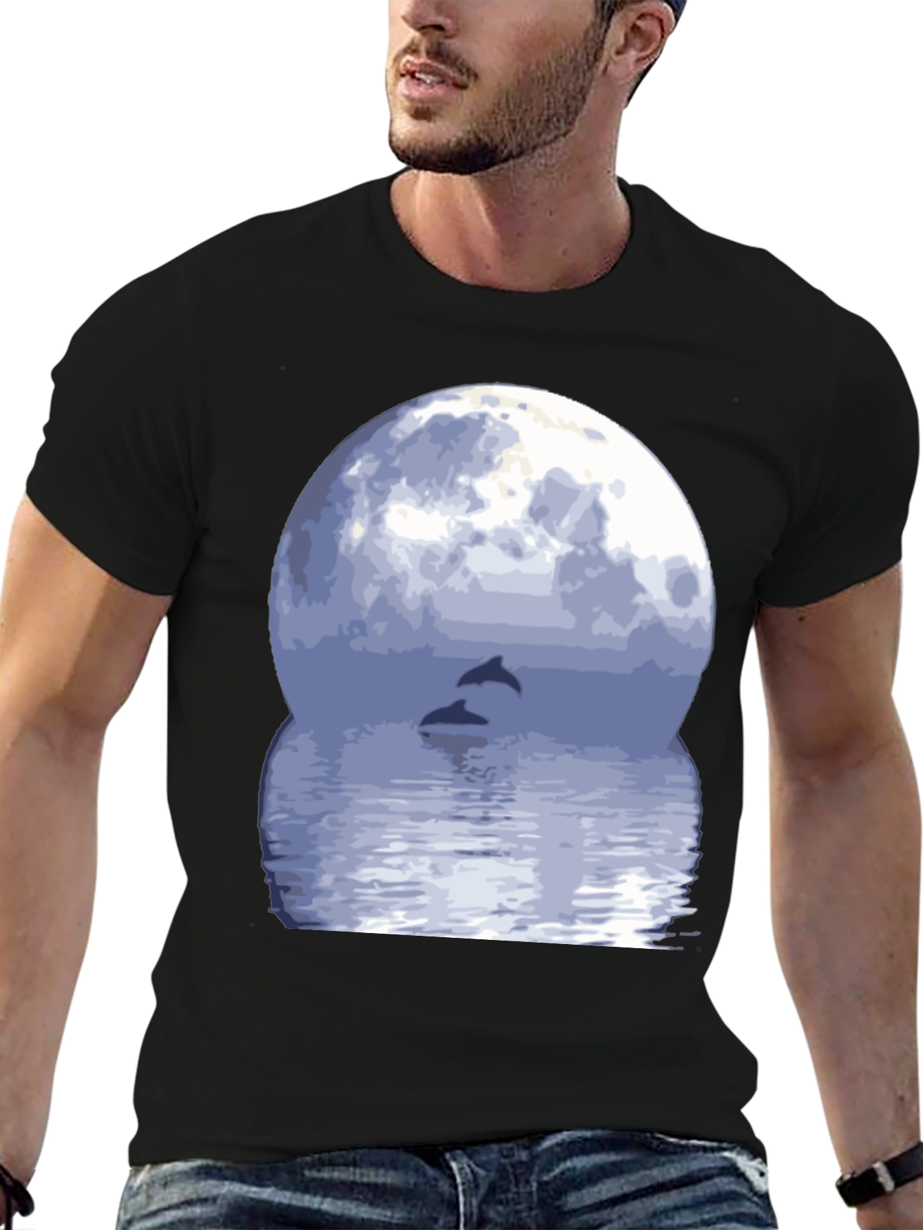 Dolphin Moon Graphic Tee - Black
