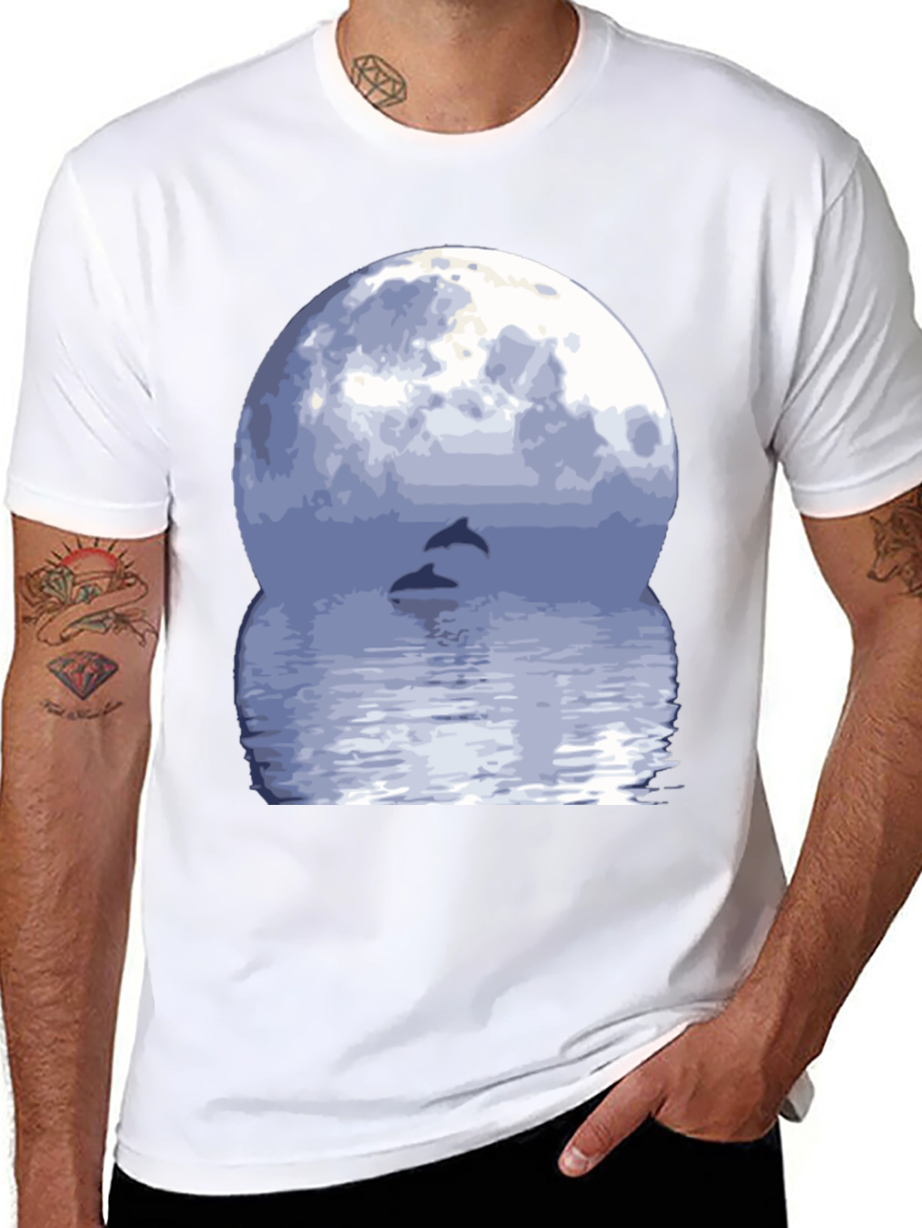 Dolphin Moon Graphic Tee - Black