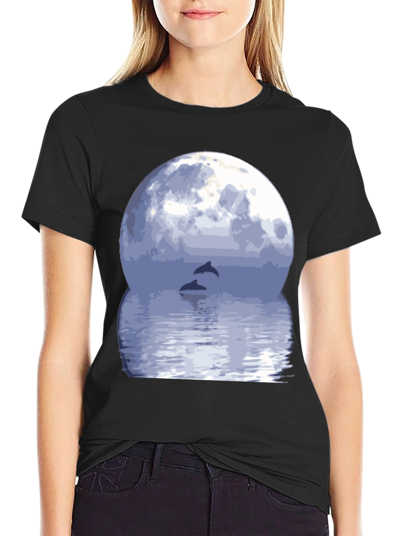 Dolphin Moon Graphic Tee - Black