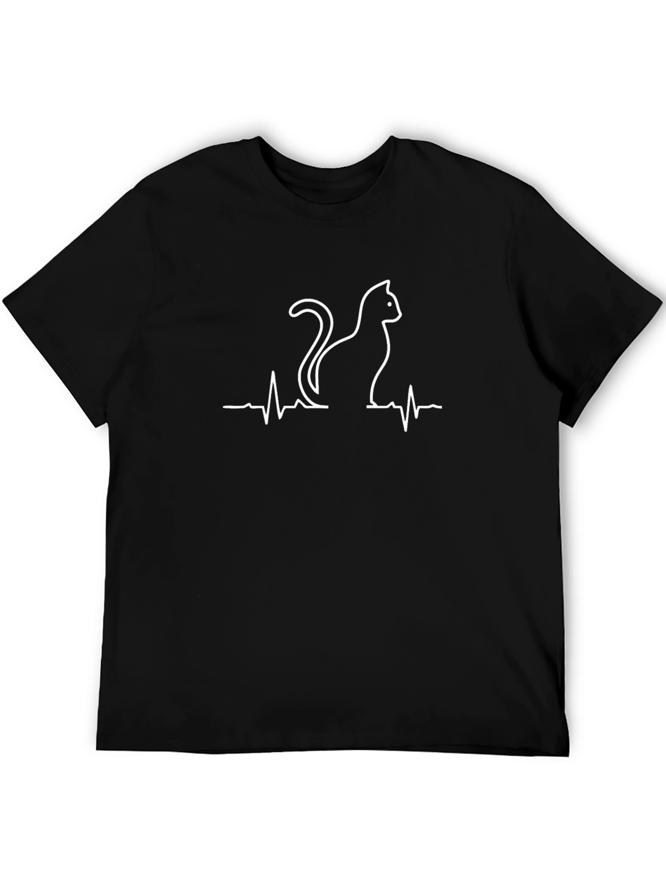 Cat Heartbeat Graphic Tee - Black