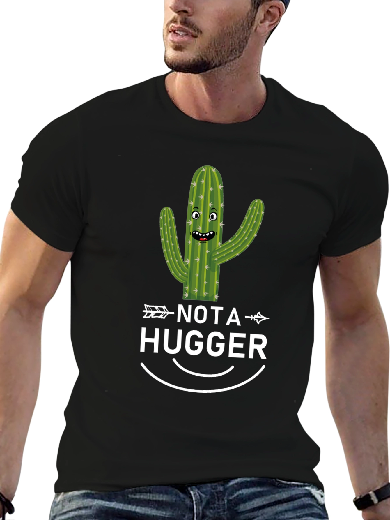 Funny Cactus Not a Hugger Black T-Shirt