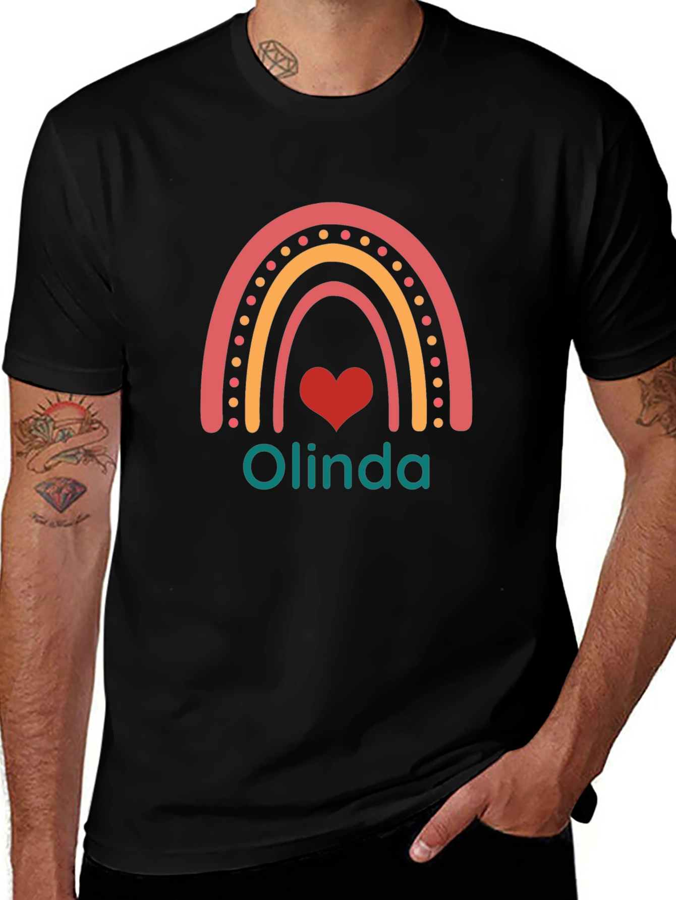 Olinda Rainbow Heart T-Shirt - Personalized Gift