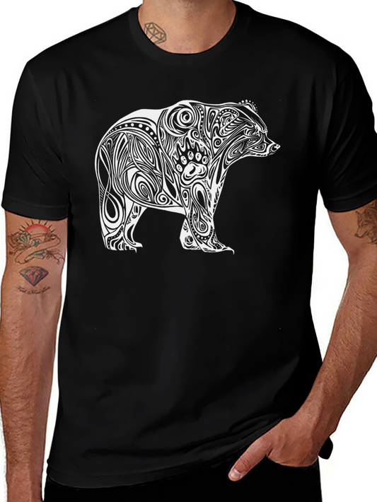 Tribal Bear Graphic T-Shirt - Black