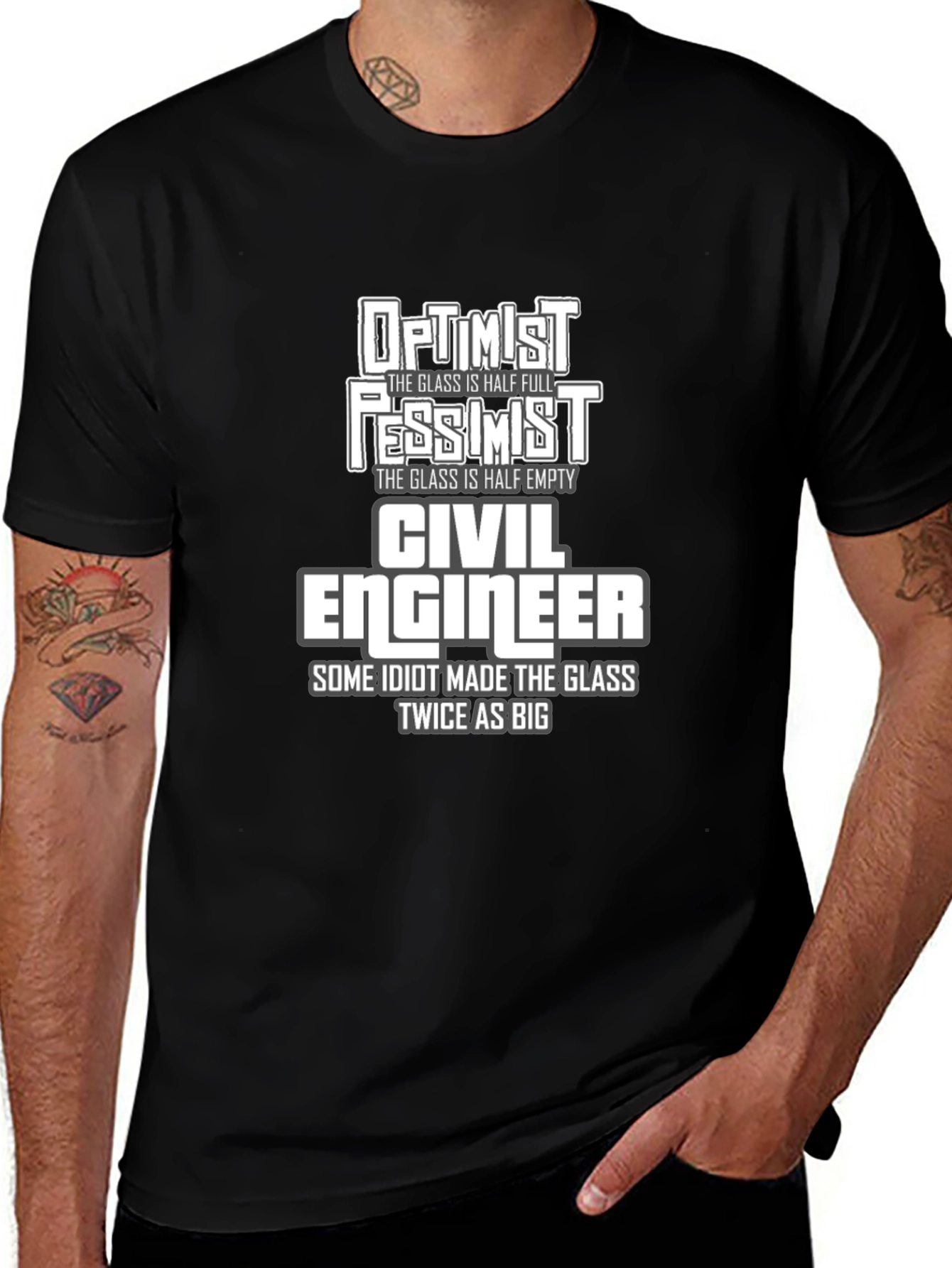 Civil Engineer Humor T-Shirt - Optimist Pessimist Design