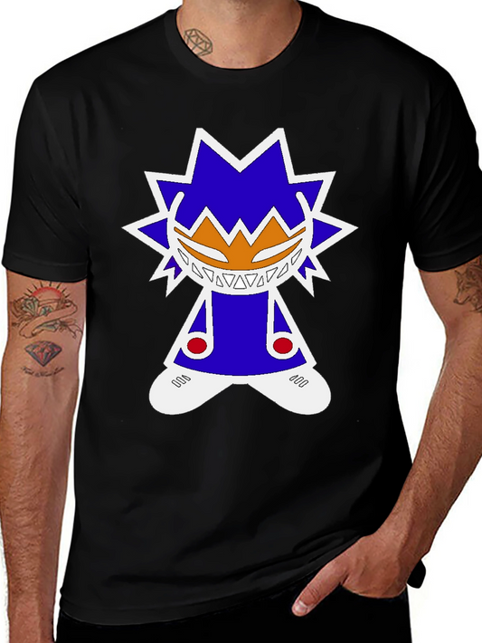 Graphic Tee: Funky Character Design Black Cotton