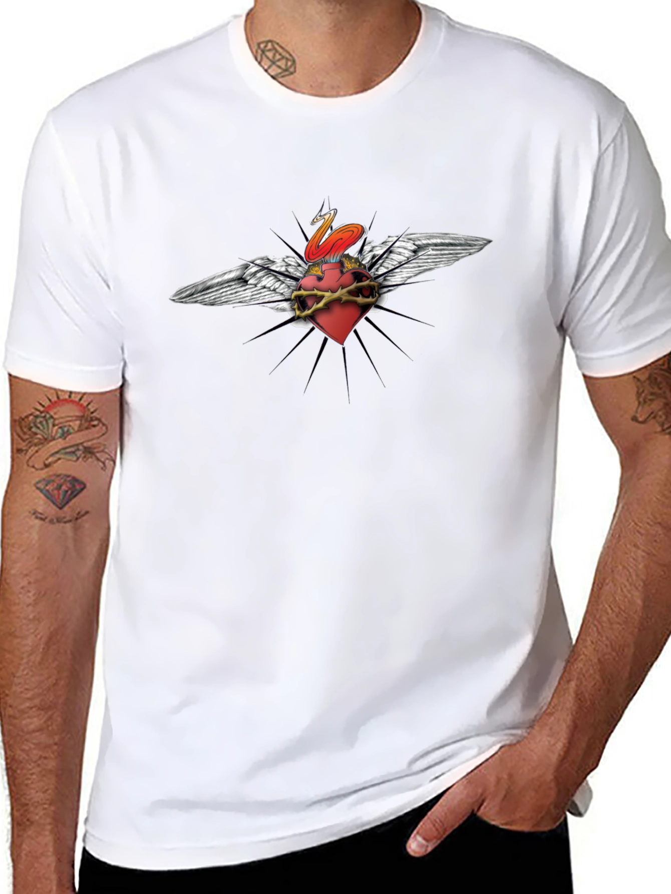 Edgy Heart & Wings Graphic Print Black T-Shirt