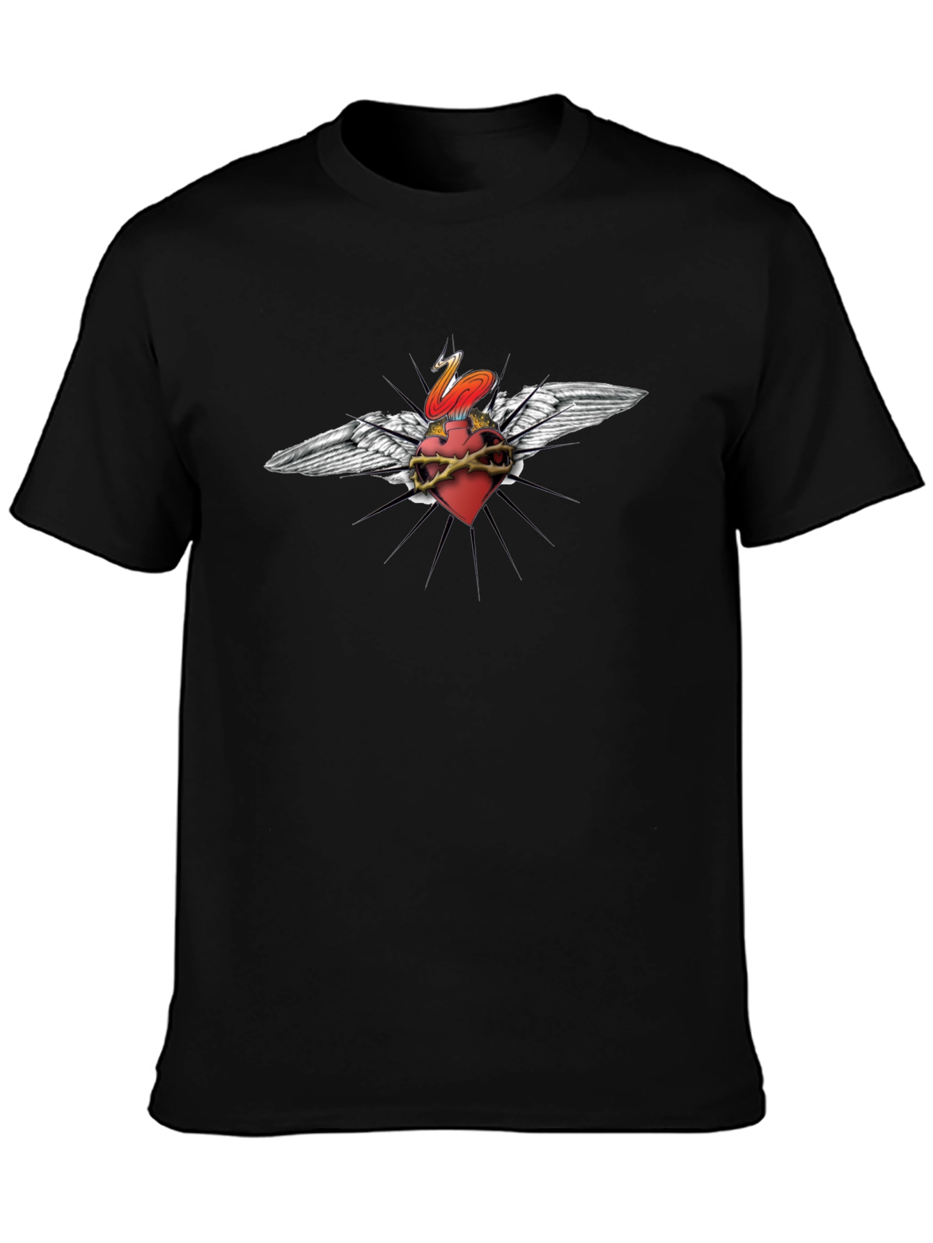 Edgy Heart & Wings Graphic Print Black T-Shirt