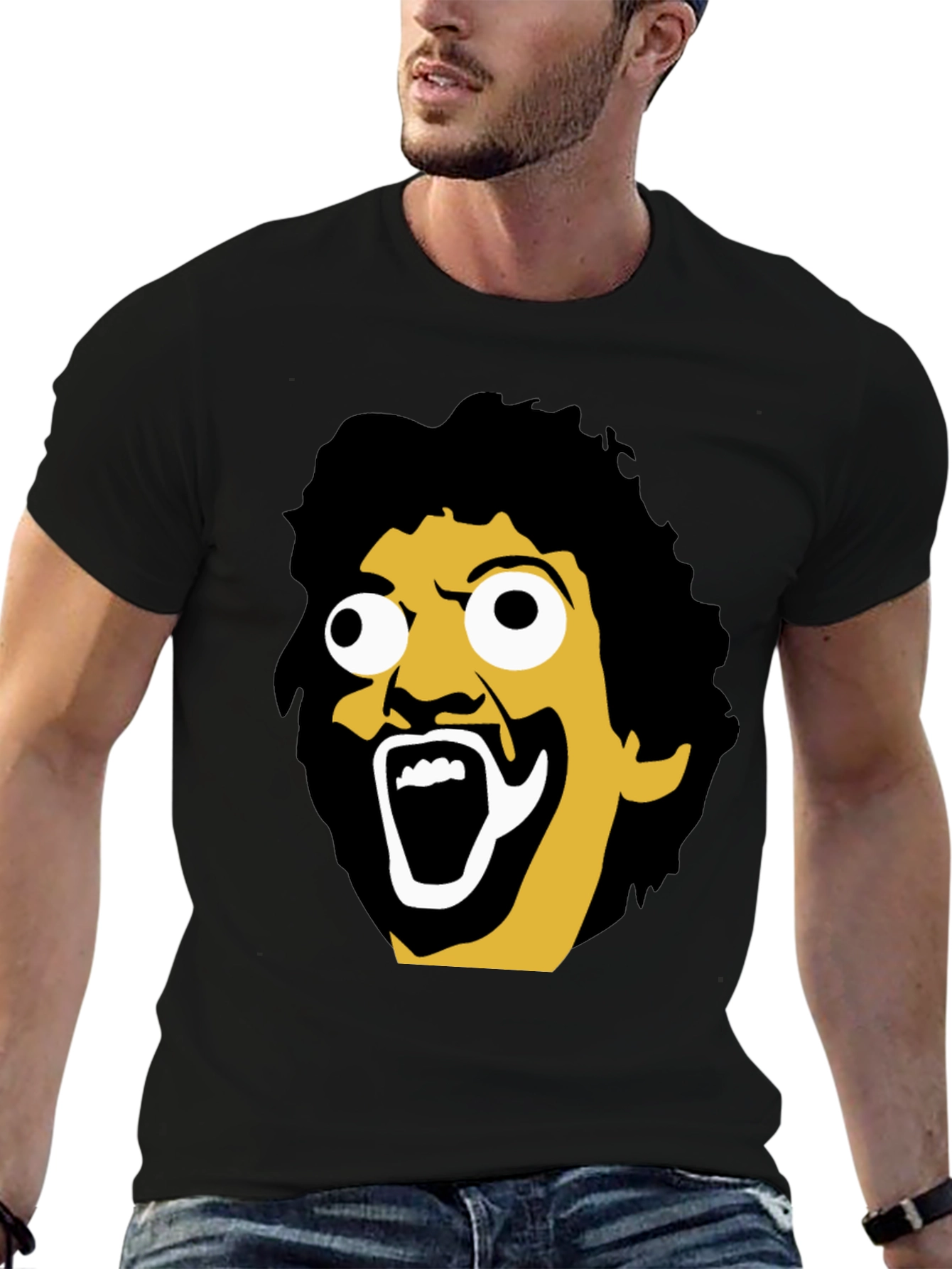 Black Tee with Funny Face Graphic