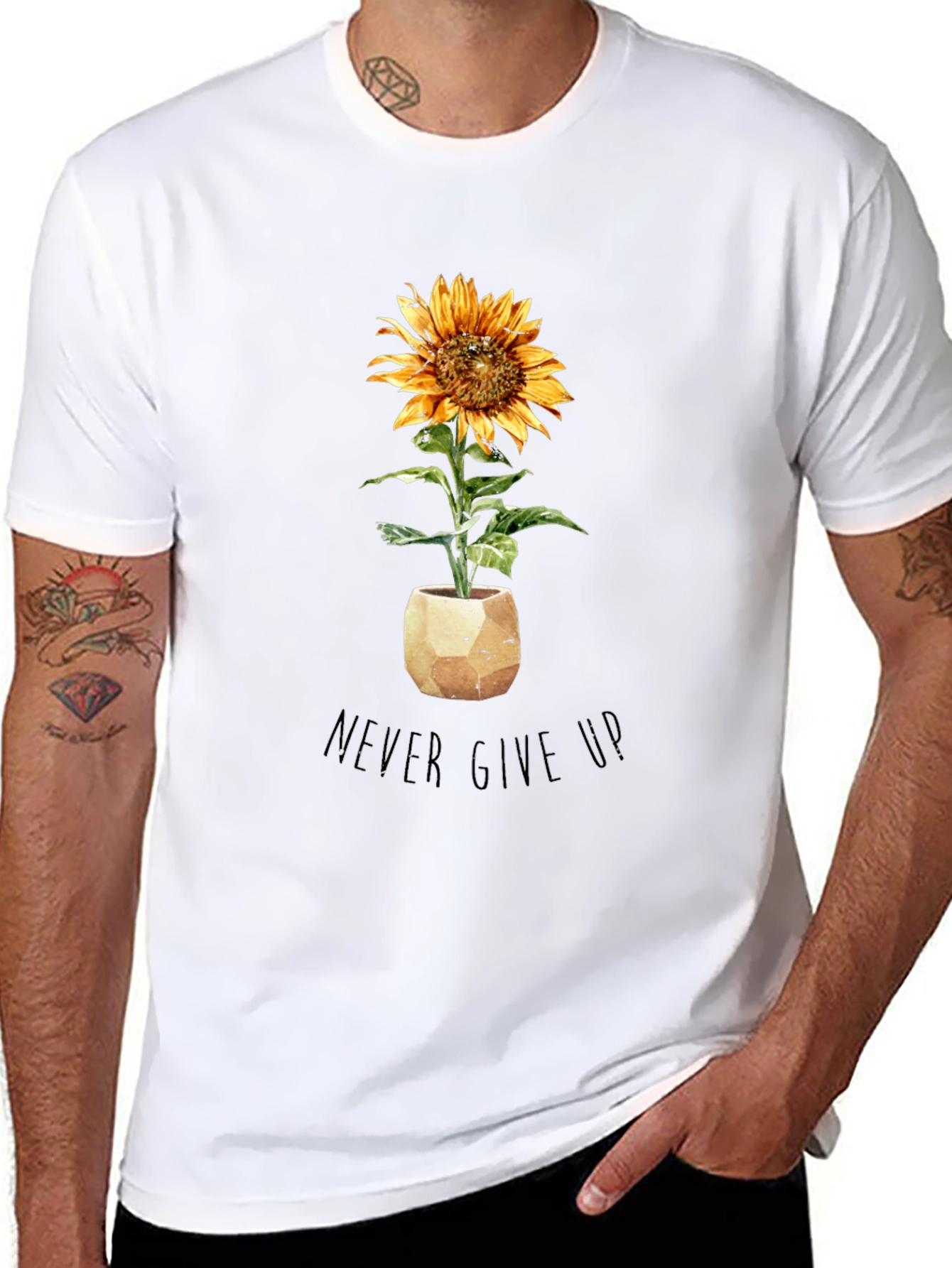 Sunflower Never Give Up Black T-Shirt
