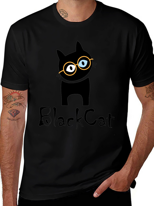 Black Cat T-Shirt with Glasses