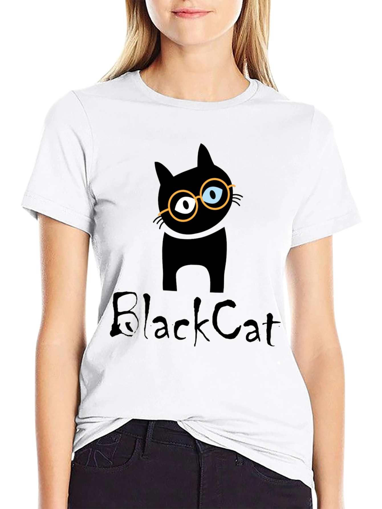 Black Cat T-Shirt with Glasses