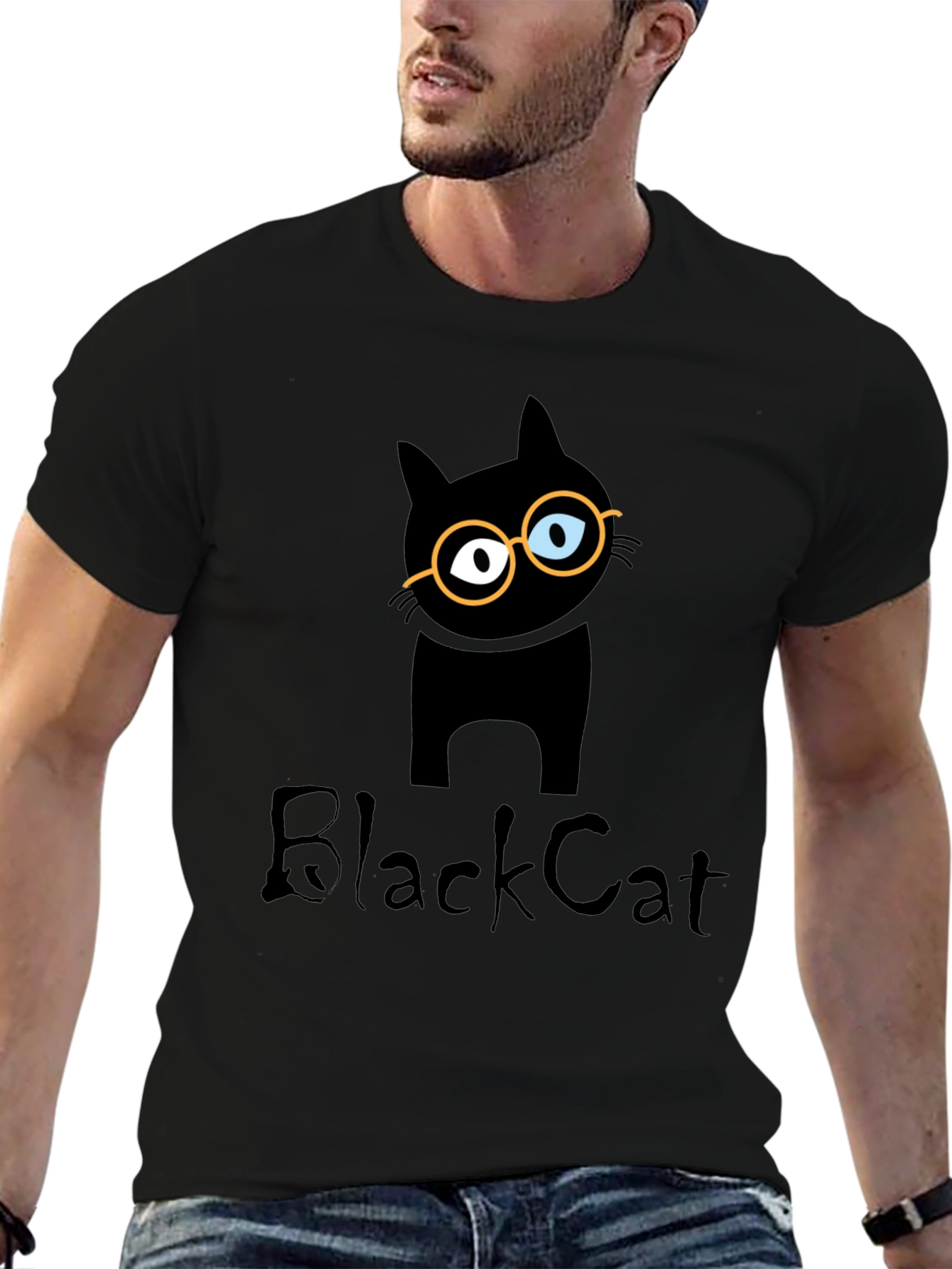 Black Cat T-Shirt with Glasses