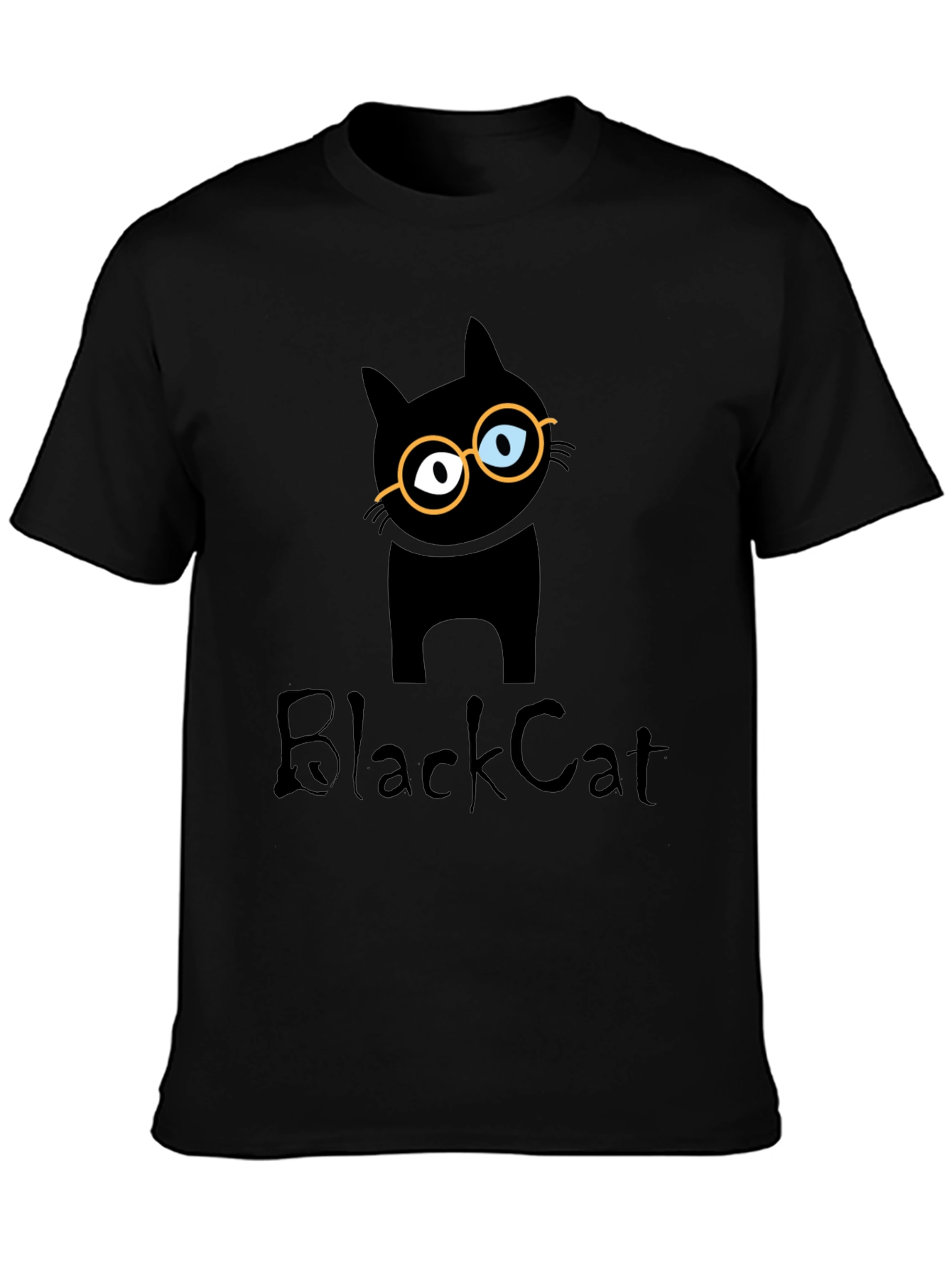 Black Cat T-Shirt with Glasses