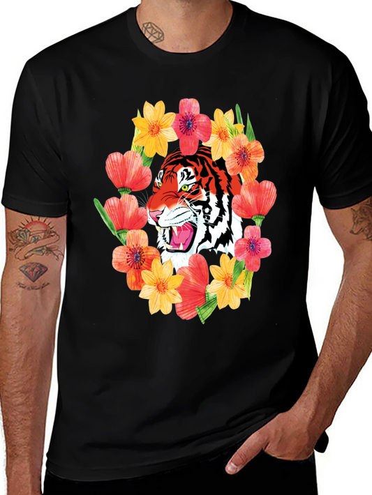 Tiger & Floral Graphic Print T-Shirt