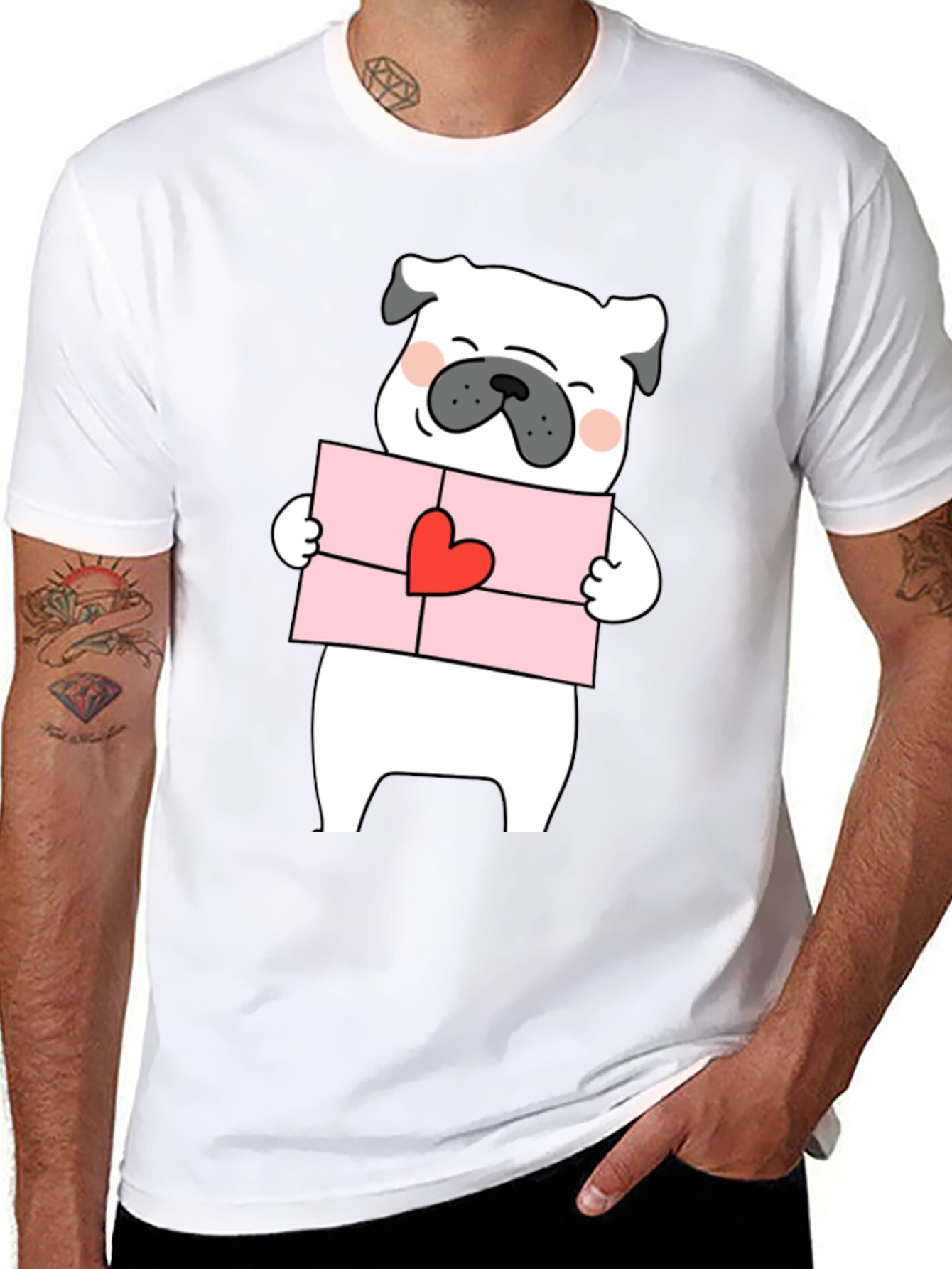 Pug Love Letter Graphic Tee - Black