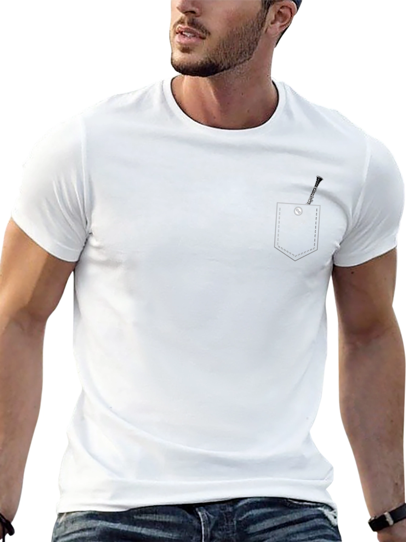 Mens Black Clarinet Pocket Graphic Tee