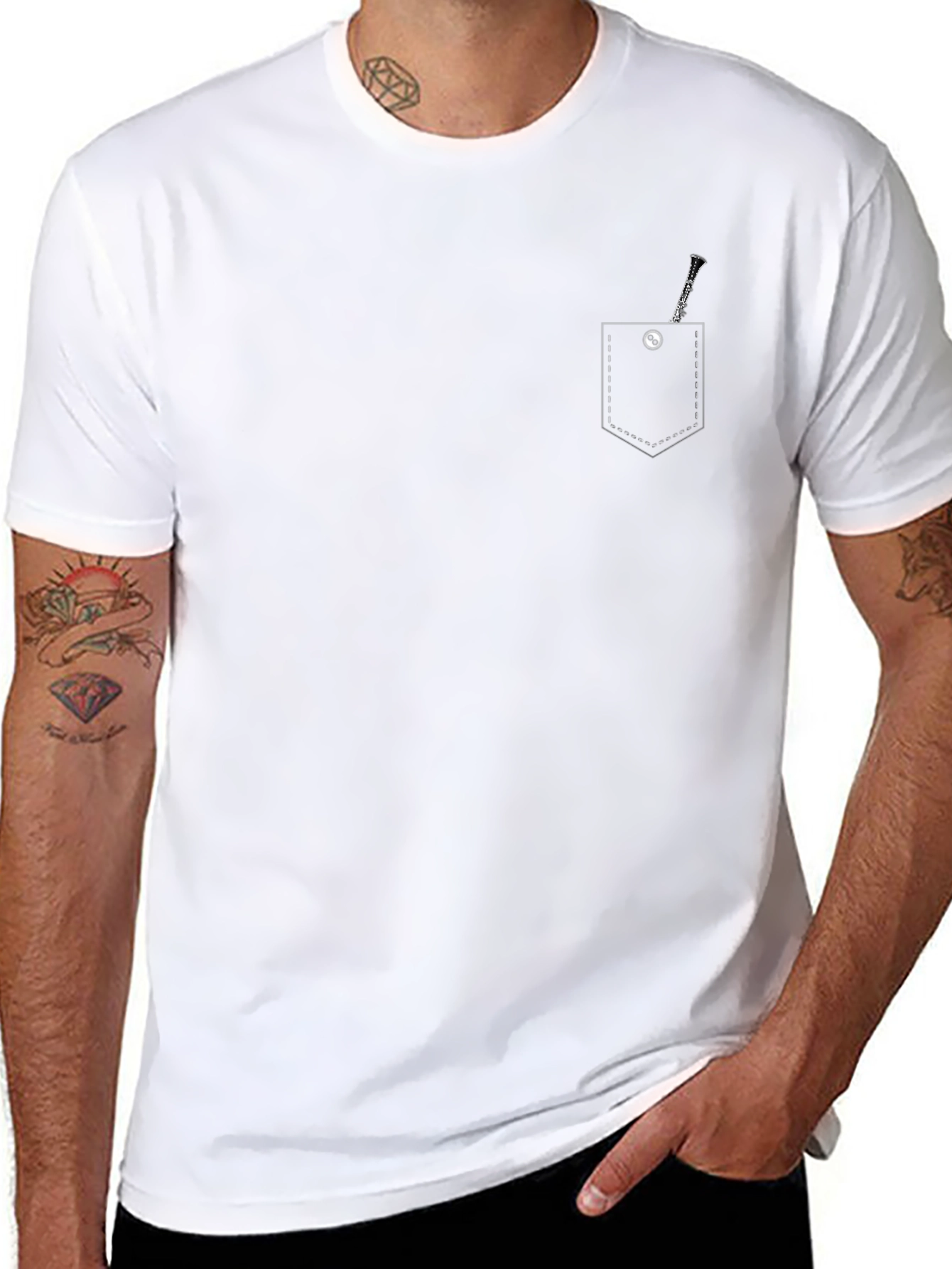 Mens Black Clarinet Pocket Graphic Tee