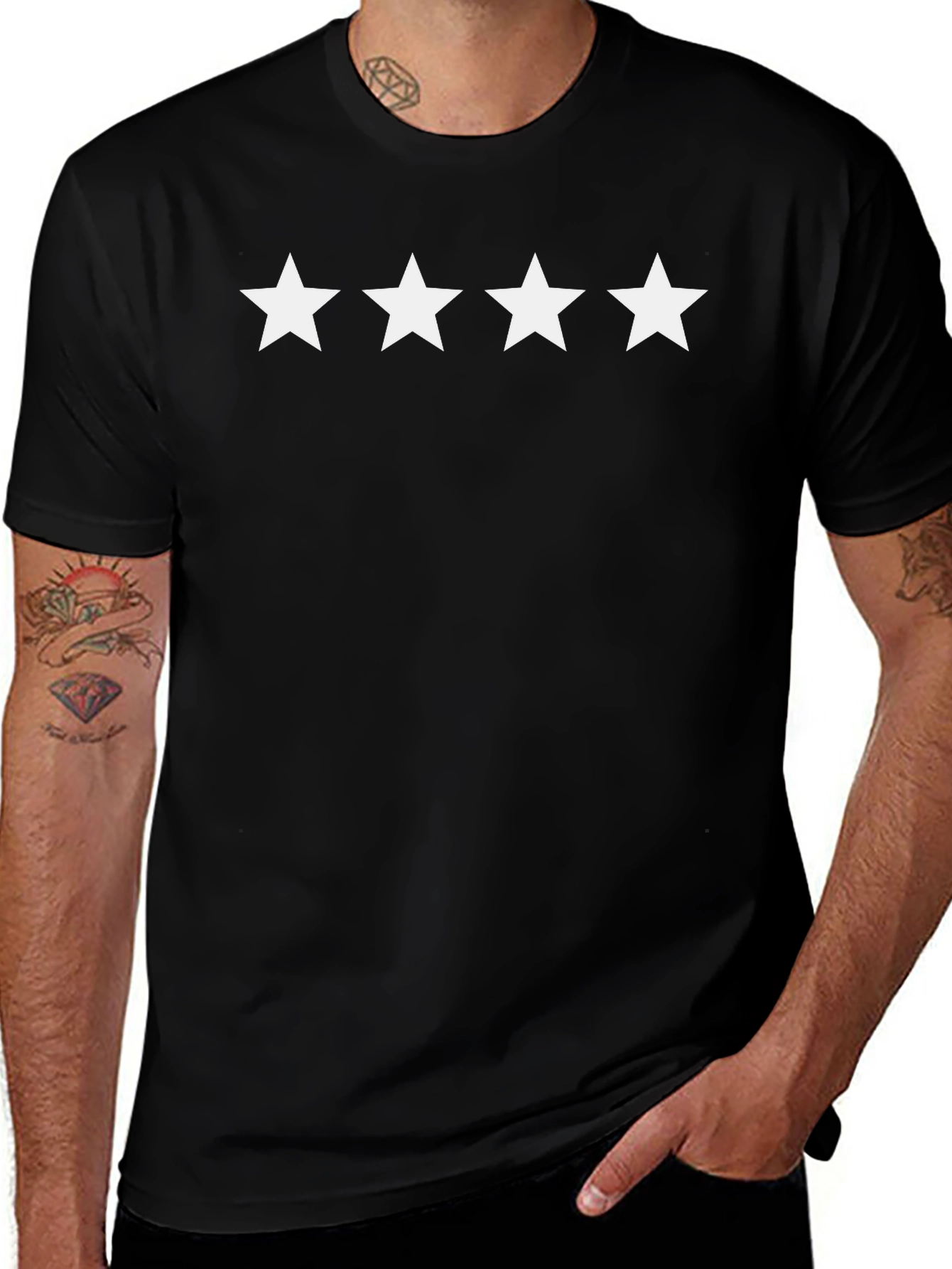 Four Star Tee - Classic Black Cotton T-Shirt