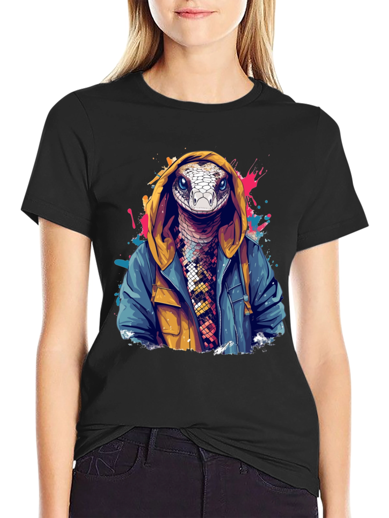 Snake in Hoodie Graphic Tee - Urban Style