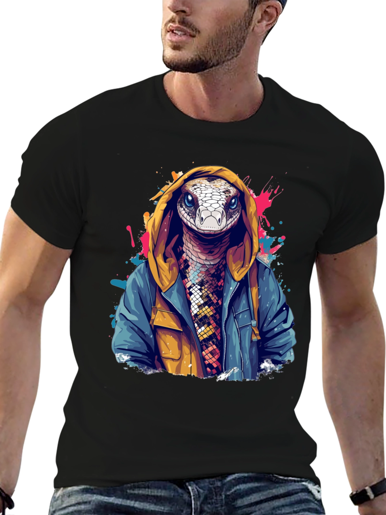 Snake in Hoodie Graphic Tee - Urban Style