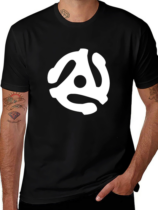 Black Tee with White Record Adapter Graphic