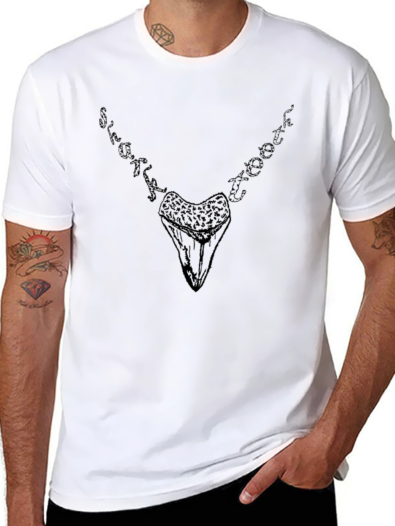 Shark Tooth Necklace T-Shirt - Black Cotton Tee