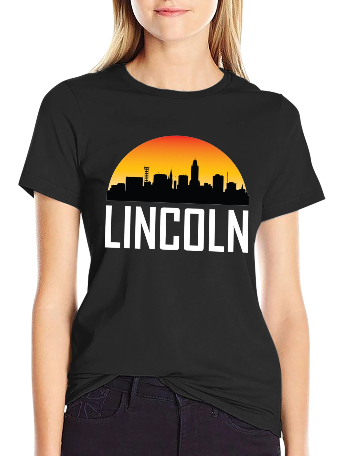 Lincoln Nebraska Skyline Graphic Tee - Black
