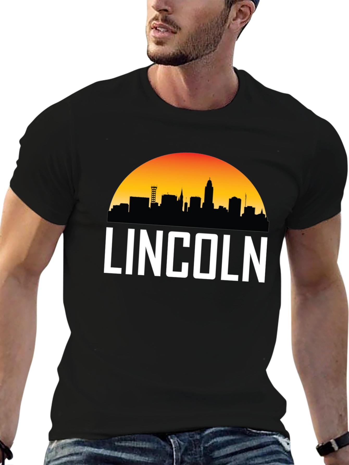 Lincoln Nebraska Skyline Graphic Tee - Black