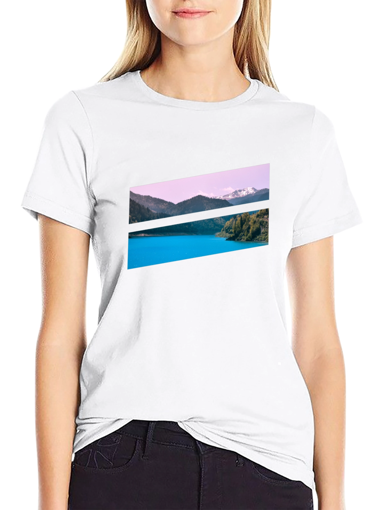 Scenic Mountain Lake Graphic Tee - Black