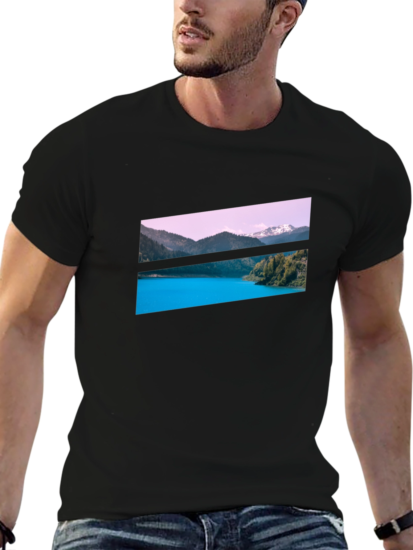 Scenic Mountain Lake Graphic Tee - Black