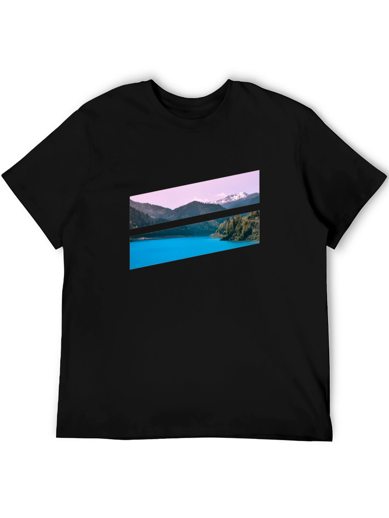 Scenic Mountain Lake Graphic Tee - Black