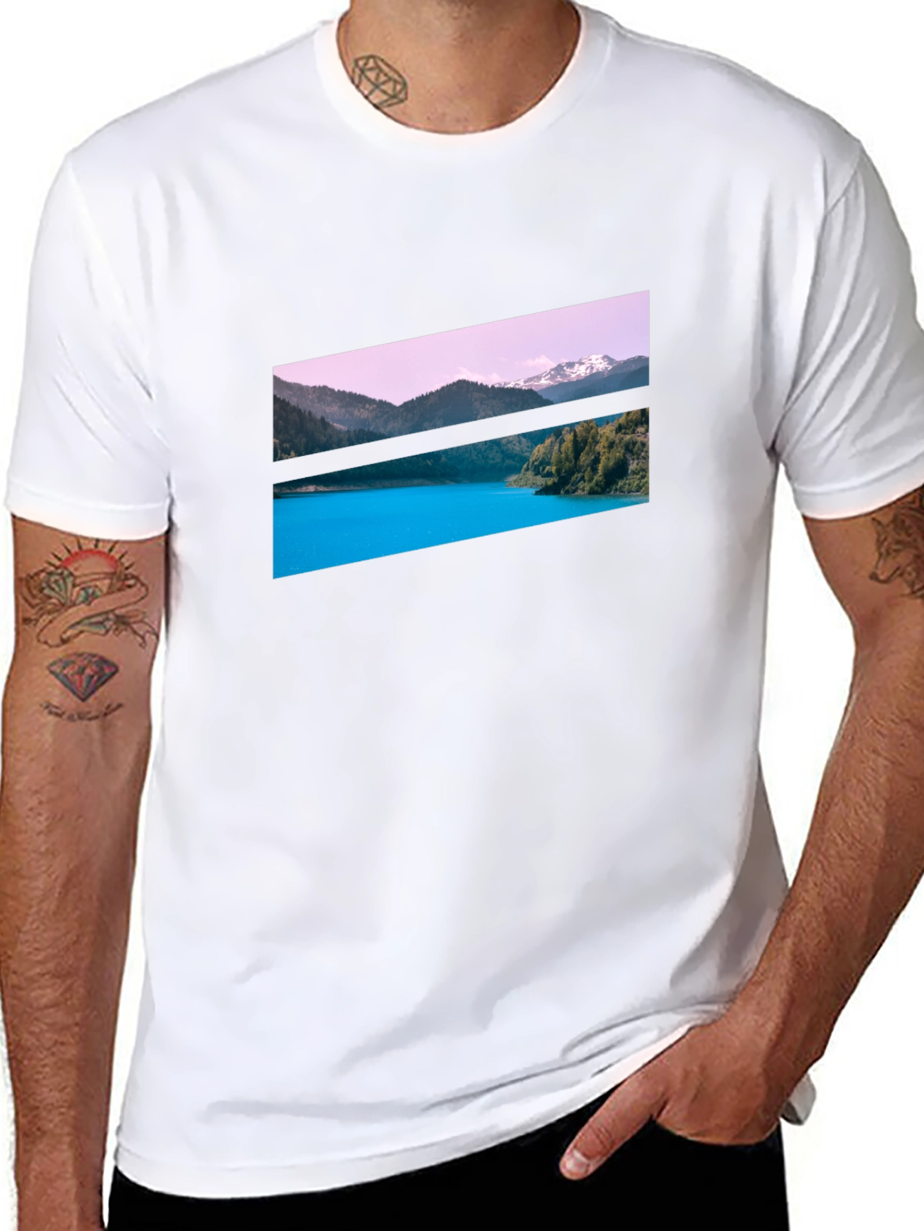 Scenic Mountain Lake Graphic Tee - Black