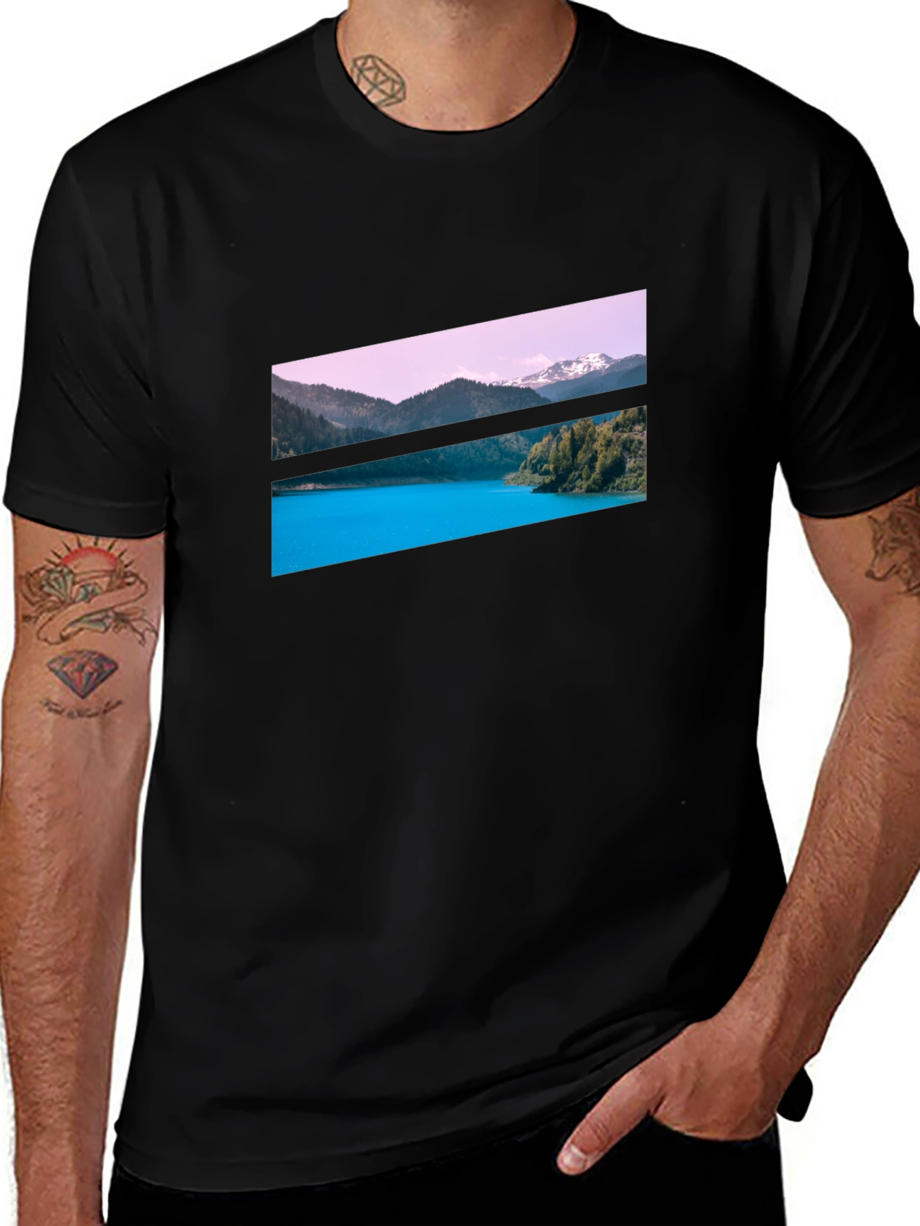 Scenic Mountain Lake Graphic Tee - Black