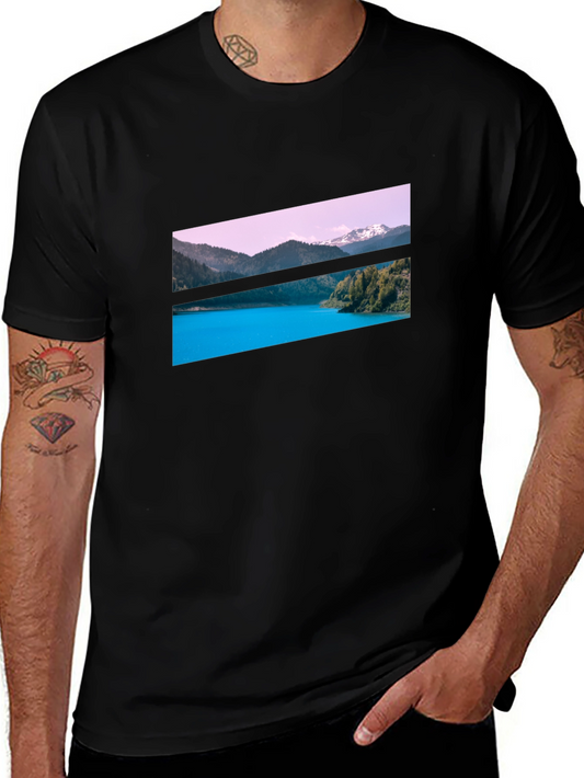Scenic Mountain Lake Graphic Tee - Black