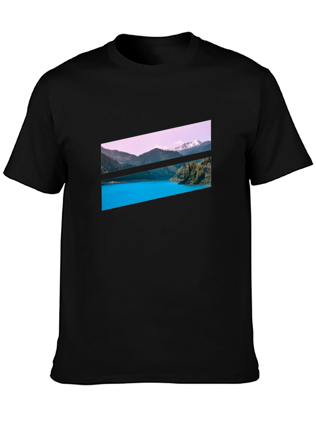 Scenic Mountain Lake Graphic Tee - Black