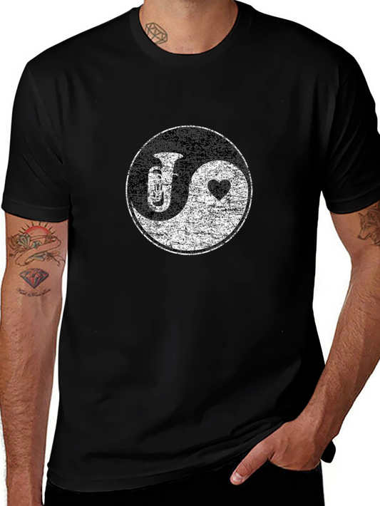 Yin Yang Tuba & Heart Graphic Tee - Black