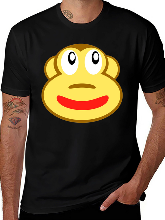 Funny Sock Monkey Face Graphic Black T-Shirt