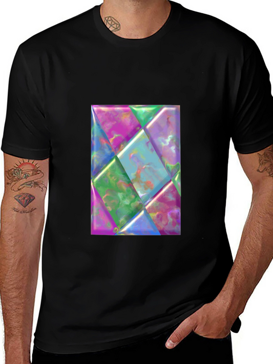 Geometric Prism Design Black T-Shirt